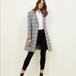 ASOS New Look Plaid Grid Grey Long Coat